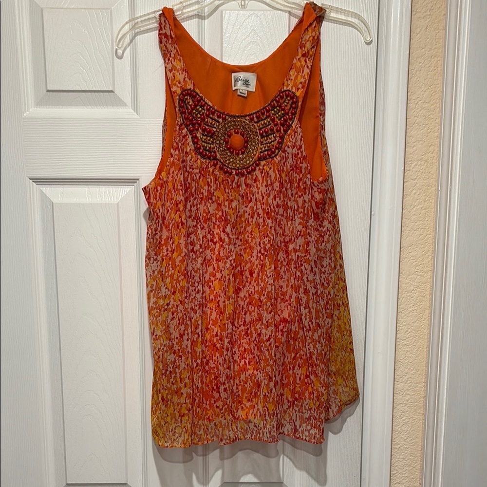 Beige Byeci Woman’s Red Orange Blouse Dress Size Large